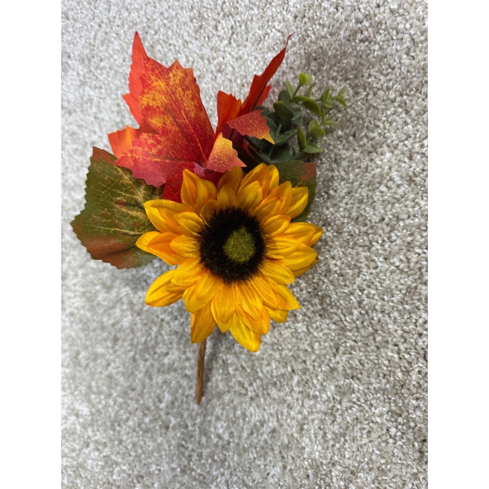 Autumn Sunflower Maple Leaf Pinecone Floral Pick Fall Decor Stem 10in